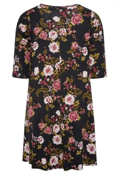 Robe Noire Multi-Floral En Jersey Manches Courtes -GrandeTendance Boutique e2ed9a33 8386 4f 137233 Y