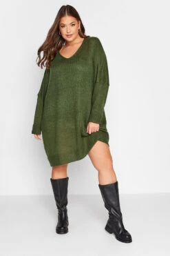 Robe-Pull Vert Kaki Oversize En Maille