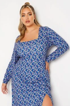 LIMITED COLLECTION - Robe Bleue Roi Floral Violet Manches Longues -GrandeTendance Boutique e54951a9 4563 41 214988 D