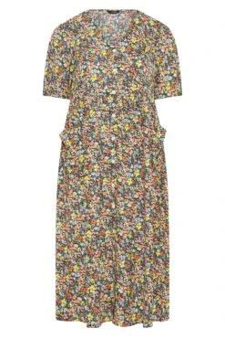 LIMITED COLLECTION - Robe Jaune Floral Manches Courtes à Poches -GrandeTendance Boutique e56bd87f 29dd 44 217023 X