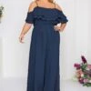 YOURS LONDON - Robe Bleue Marine Bardot Volanté Mousseline Demoiselle D'Honneur -GrandeTendance Boutique e6ebc85d 9ad4 48 161879 A