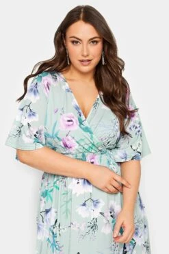 YOURS LONDON - Robe Plissée Verte Eau Floral Longueur Maxi -GrandeTendance Boutique e800f615 31c8 41 162126 D