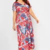YOURS - Robe Maxi Cache-Coeur Rouge & Bleue Feuilles Tropicales Volanté -GrandeTendance Boutique e80a9527 9610 42 302164 A