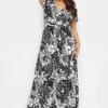 YOURS - Robe Noire & Blanche Maxi Imprimé Floral & Feuilles
