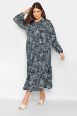 YOURS - Robe Bleue Marine Design Feuilles