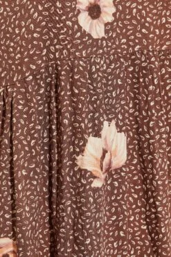 Robe Marron Floral Smocké Coupe Droite -GrandeTendance Boutique e91b1f0e 978b 4c 174079 Z