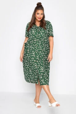 LIMITED COLLECTION - Robe Verte Floral & Pois Smocké