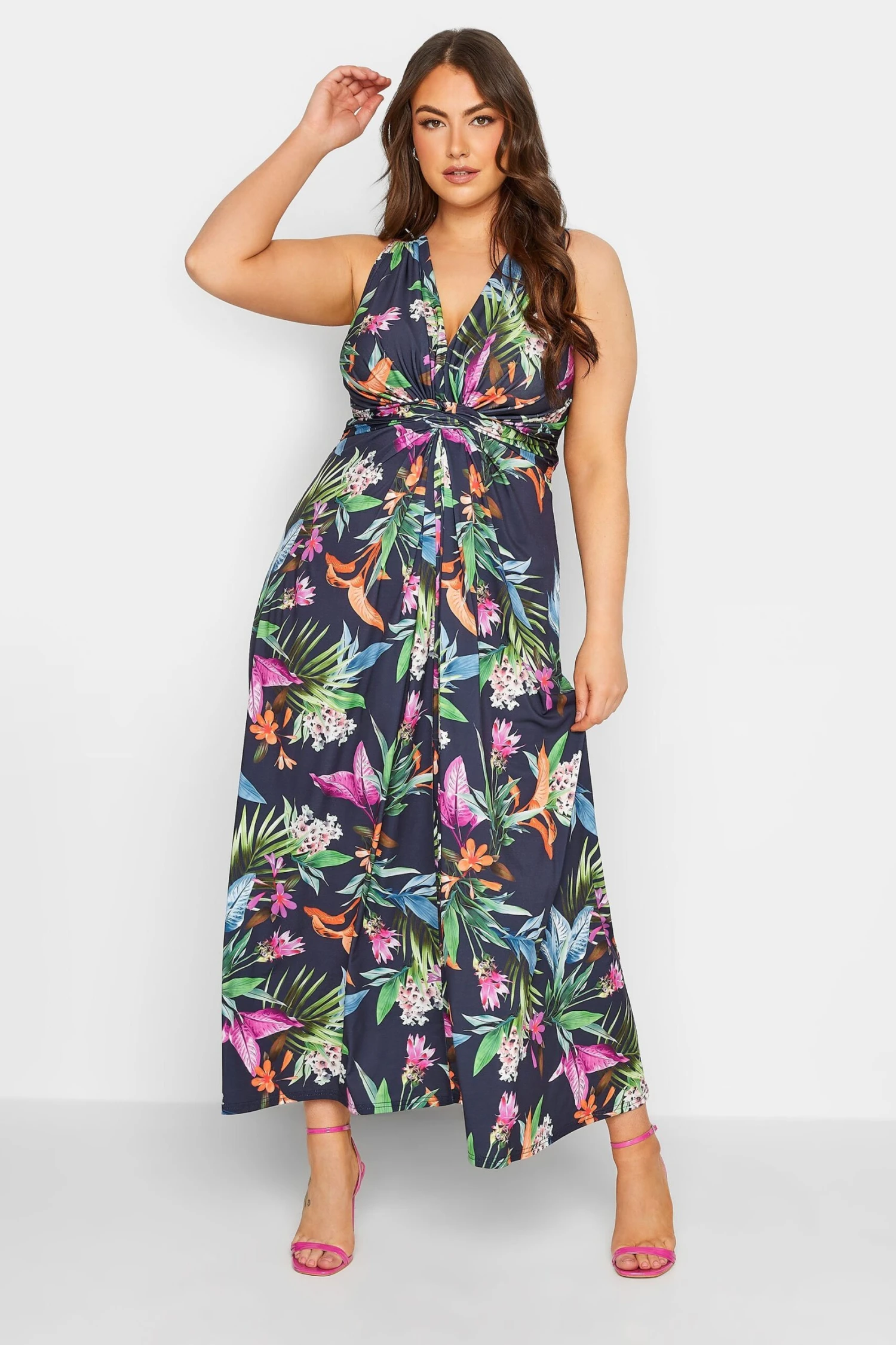 YOURS LONDON - Robe Maxi Bleue Marine Tropicale Noeud Avant 4 YOURS LONDON - Robe Maxi Bleue Marine Tropicale Noeud Avant – Image 2