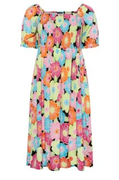 YOURS - Robe Rose Bleue & Jaune Floral Manches Courtes Bouffantes -GrandeTendance Boutique eb2ac849 d630 4f 137285 X