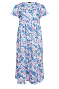 LIMITED COLLECTION - Robe Smocké Maxi Bleue & Rose Floral -GrandeTendance Boutique eb4fcce9 40c9 42 215603 X