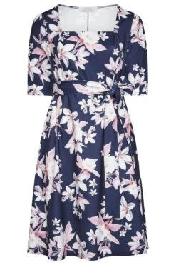 YOURS LONDON - Robe Bleue Marine Floral Manches Courtes -GrandeTendance Boutique eb54a02c 4e27 45 161258 F