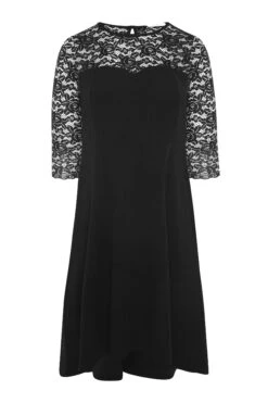 YOURS LONDON - Robe Noire Midi Encolure & Manches Dentelle -GrandeTendance Boutique eb98cec0 077e 4c 157975 F