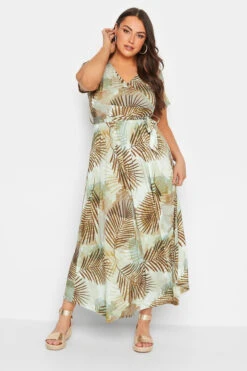 YOURS - Robe Maxi Marron Imprimé Feuilles Tropical