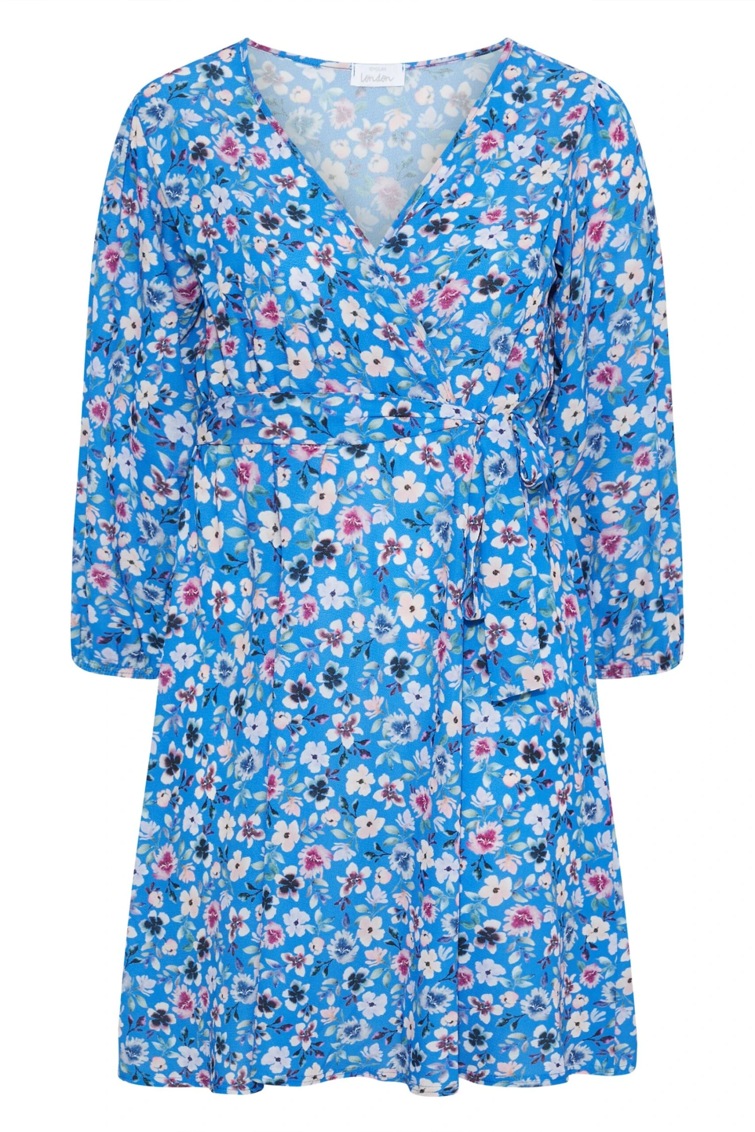 YOURS LONDON - Robe Bleue Ciel Floral Style En Cache-Coeur 8 YOURS LONDON - Robe Bleue Ciel Floral Style En Cache-Coeur – Image 6