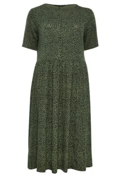 LIMITED COLLECTION - Robe Midi Smocké Verte Kaki Léopard -GrandeTendance Boutique ed715019 4876 44 137563 X