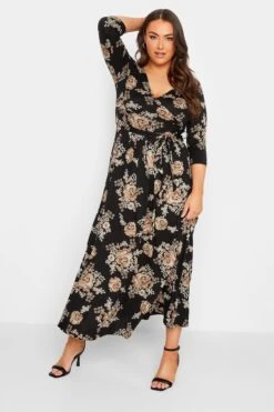 Robe Noire & Beige Floral En Manches Longues -GrandeTendance Boutique edef04ec c74c 4e 301149 B