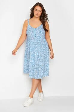 YOURS - Robe Bleue Floral Volanté Fines Bretelles