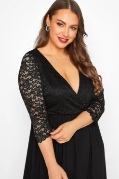 YOURS LONDON - Robe Noire Maxi Cache-Coeur Manches Dentelle -GrandeTendance Boutique ef6e72a7 7e4a 48 161907 D
