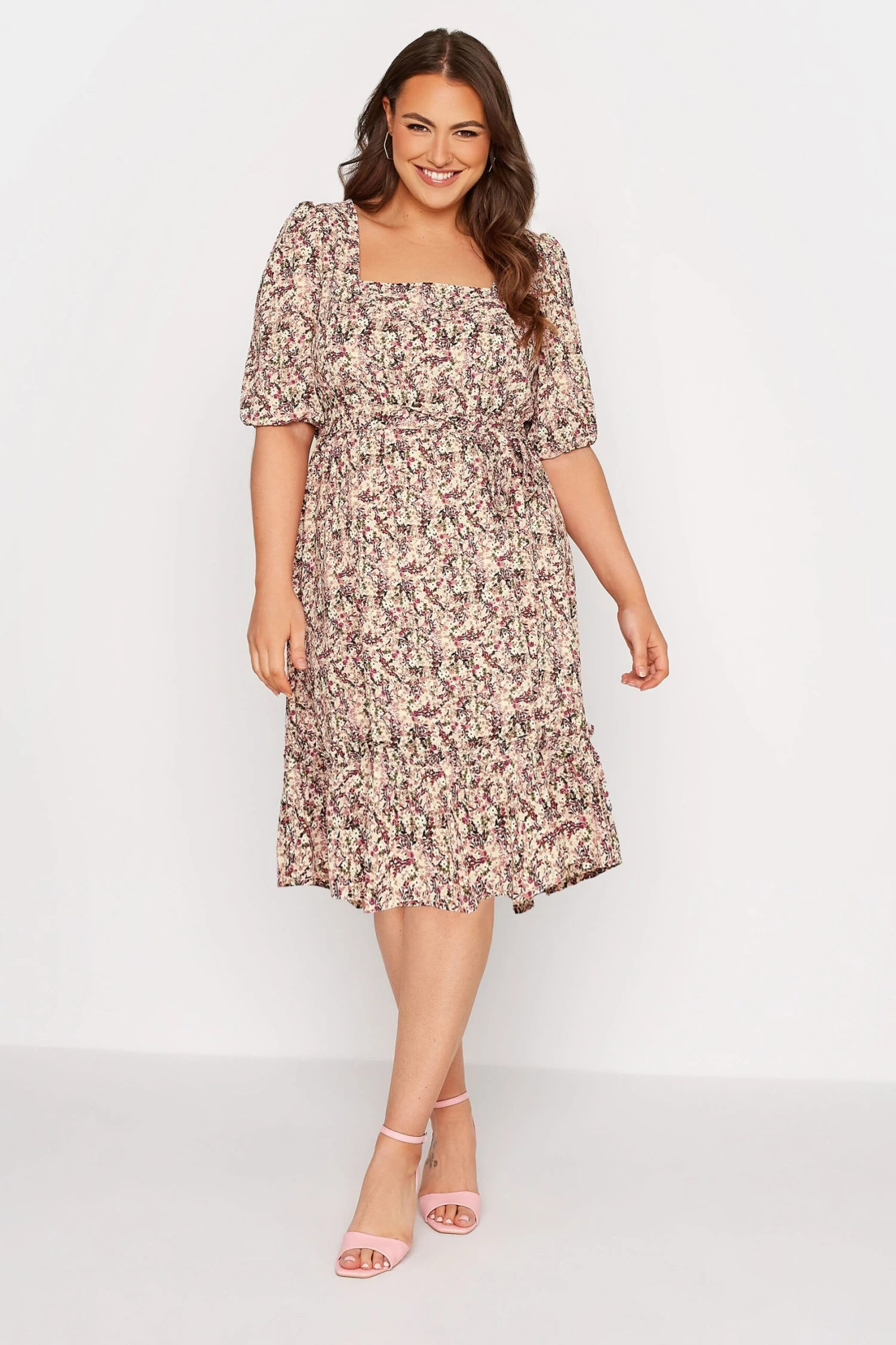 YOURS LONDON - Robe Rose Floral Encolure Carrée 4 YOURS LONDON - Robe Rose Floral Encolure Carrée – Image 2