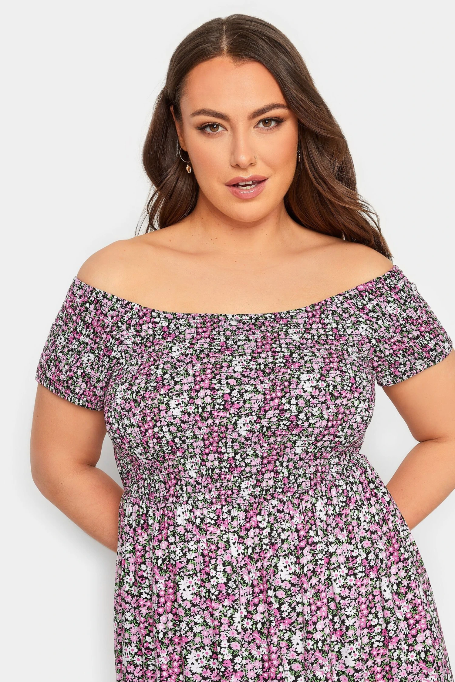YOURS - Robe Midi Rose Floral Bardot Volanté 6 YOURS - Robe Midi Rose Floral Bardot Volanté – Image 4