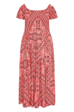 Robe Rose Paisley Maxi Design Bardot -GrandeTendance Boutique f02d1dc6 e802 4a 137106 X