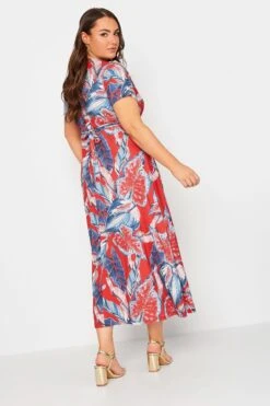 YOURS - Robe Maxi Cache-Coeur Rouge & Bleue Feuilles Tropicales Volanté -GrandeTendance Boutique f128783b 0a7e 47 302164 C