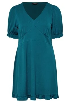 Robe Midi Bleue Sarcelle Manches & Ourlet Volantés -GrandeTendance Boutique f145eb56 0034 40 174145 X