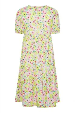 Robe Smocké Jaune & Rose Floral Manches Courtes Bouffantes -GrandeTendance Boutique f1d0e737 17ab 4a 137199 Y