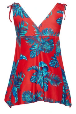 YOURS - Robe De Bain Rouge Tropicale Feuilles Bleues Volanté -GrandeTendance Boutique f222b588 f925 41 150269 Y