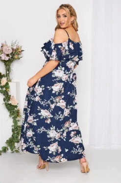 YOURS LONDON - Robe Bleue Floral Style Bardot Demoiselle D'Honneur -GrandeTendance Boutique f2463902 6c06 4d 161090 C