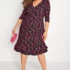 YOURS LONDON - Robe Noire & Rose Petites Fleurs Volanté -GrandeTendance Boutique f30fbfca c278 41 161846 A
