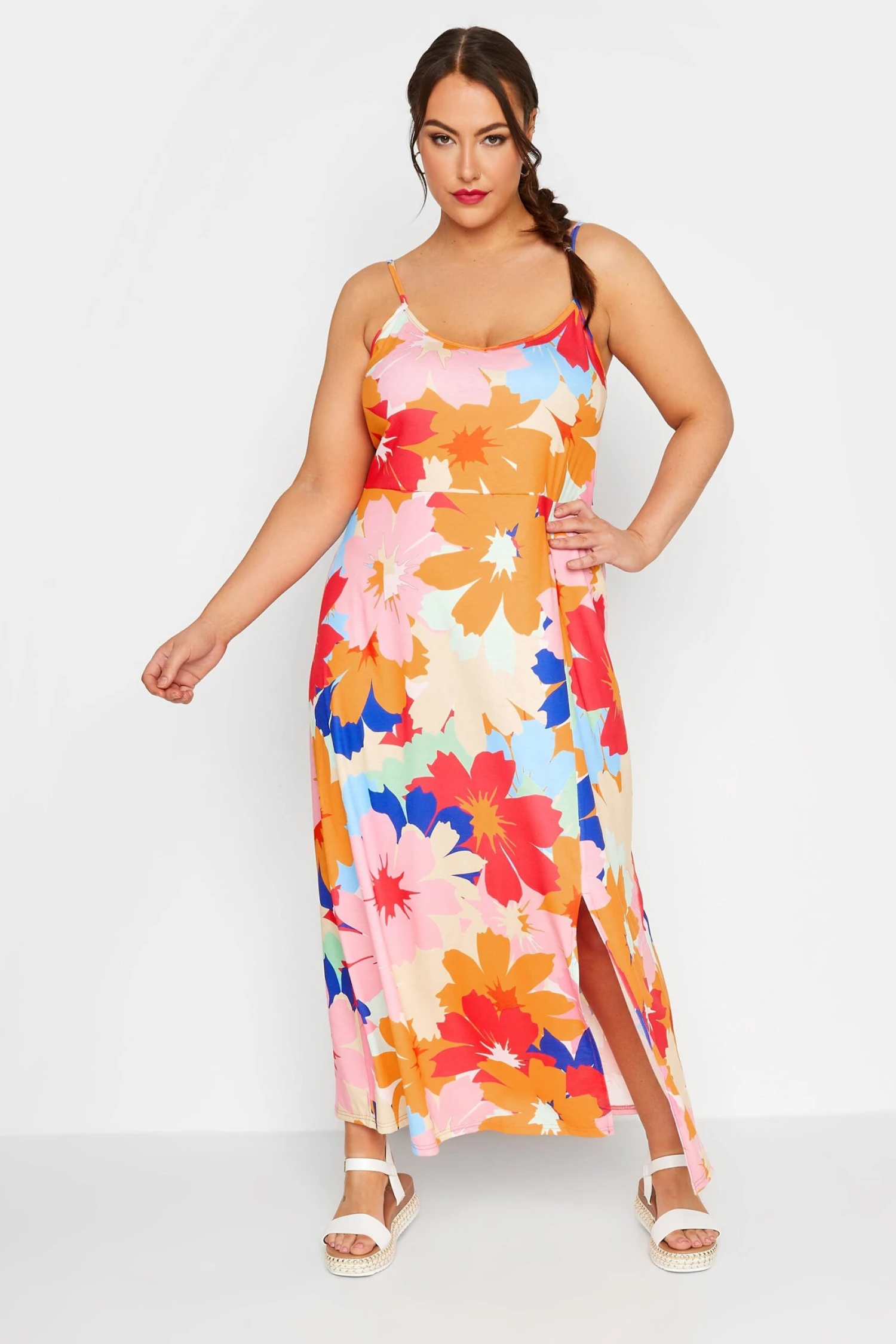 LIMITED COLLECTION - Robe Rose & Orange Floral Longueur Maxi 3 LIMITED COLLECTION - Robe Rose & Orange Floral Longueur Maxi