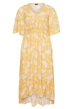 Robe Jaune Floral Ourlet Plongeant Volanté -GrandeTendance Boutique f4261ed4 4a74 42 137120 X