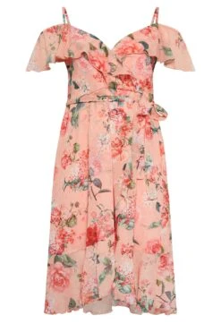 YOURS LONDON - Robe Rose Saumon Floral Épaules Ajourées -GrandeTendance Boutique f6a211ef ebdf 45 162050 X