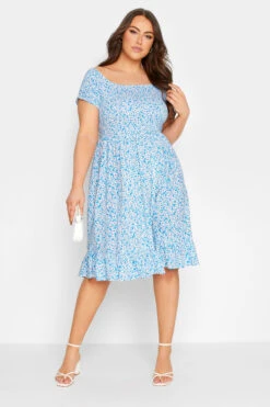 YOURS - Robe Bleue Ciel Floral Volanté Manches Courtes