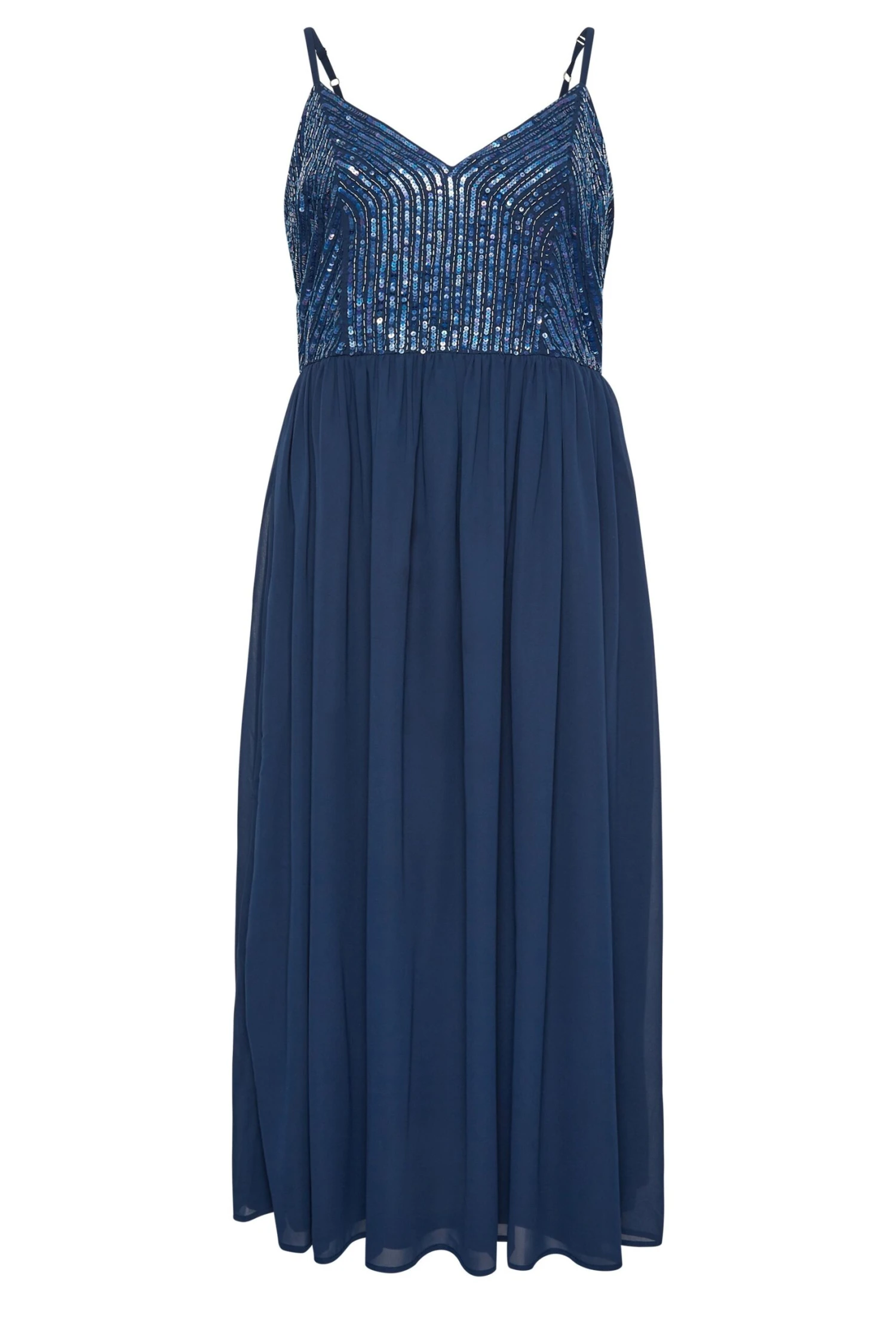 LUXE - Robe Bleue Marine Maxi Fines Bretelles à Sequins 8 LUXE - Robe Bleue Marine Maxi Fines Bretelles à Sequins – Image 6