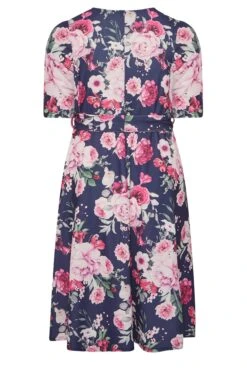 YOURS LONDON - Robe Bleue Marine & Rose Floral Smocké Patineuse -GrandeTendance Boutique f8ba5fb8 01b1 41 162034 Y