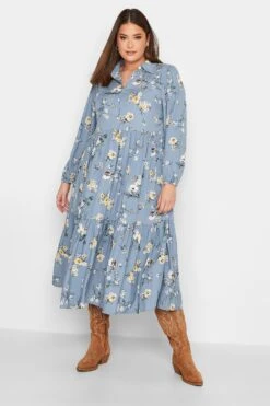 YOURS - Robe Bleue Imprimé Floral Jaune