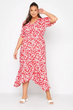 LIMITED COLLECTION - Robe Rouge Floral Ourlet Roulanté Cache-Coeur