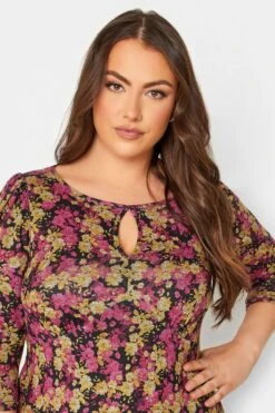 Robe Midi Rose & Jaune Floral Volanté -GrandeTendance Boutique fb4c714e 7d76 42 174201 D