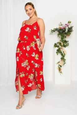 YOURS LONDON - Robe Rouge Floral Volantée Superposée