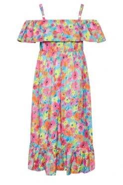 LIMITED COLLECTION - Robe Midi Bleue Floral Rose Coupe Bardot Volanté -GrandeTendance Boutique ff2f10ea 0298 40 215558 Y